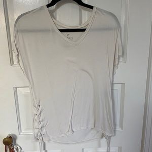AE soft n sexy white v neck with side ties